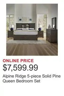 Costco Alpine Ridge 5-piece Solid Pine Queen Bedroom Set offer