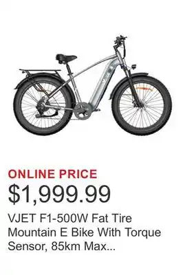 Costco VJET F1-500W Fat Tire Mountain E Bike With Torque Sensor, 85km Max Range offer