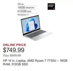 Costco HP 14 in. Laptop, AMD Ryzen 7 7730U – 16GB RAM, 512GB SSD offer