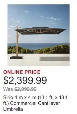 Costco Sirio 4 m x 4 m (13.1 ft. x 13.1 ft.) Commercial Cantilever Umbrella offer