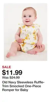Old Navy Old Navy Sleeveless Ruffle-Trim Smocked One-Piece Romper for Baby offer