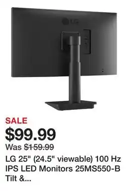 Newegg LG 25 (24.5 viewable) 100 Hz IPS LED Monitors 25MS550-B Tilt & Height Adjustable Stand Black offer