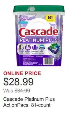 Costco Cascade Platinum Plus ActionPacs, 81-count offer
