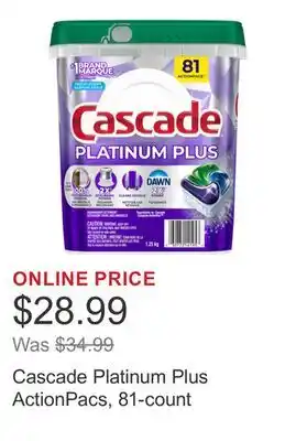 Costco Cascade Platinum Plus ActionPacs, 81-count offer