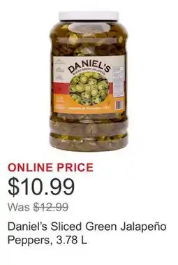 Costco Daniel's Sliced Green Jalapeño Peppers, 3.78 L offer