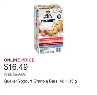 Costco Quaker Yogourt Granola Bars, 40 × 35 g offer