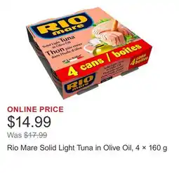 Costco Rio Mare Solid Light Tuna in Olive Oil, 4 × 160 g offer