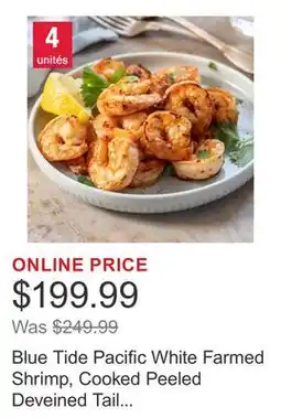Costco Blue Tide Pacific White Farmed Shrimp, Cooked Peeled Deveined Tail Off: 90/130, 4 × 2.27kg offer