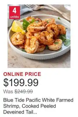 Costco Blue Tide Pacific White Farmed Shrimp, Cooked Peeled Deveined Tail Off: 90/130, 4 × 2.27kg offer