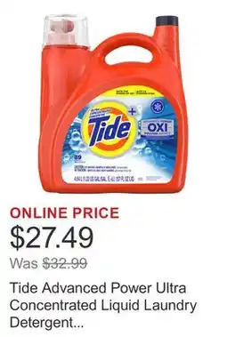Costco Tide Advanced Power Ultra Concentrated Liquid Laundry Detergent with Oxi 89 Loads offer