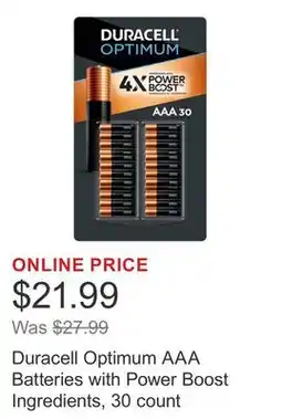 Costco Duracell Optimum AAA Batteries with Power Boost Ingredients, 30 count offer