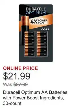 Costco Duracell Optimum AA Batteries with Power Boost Ingredients, 30-count offer