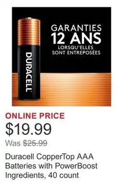 Costco Duracell CopperTop AAA Batteries with PowerBoost Ingredients, 40 count offer