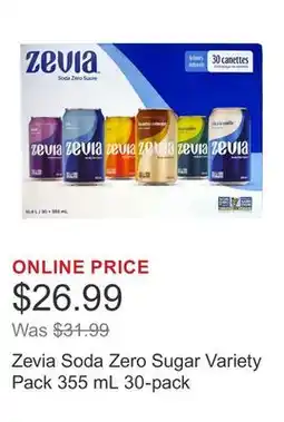Costco Zevia Soda Zero Sugar Variety Pack 355 mL 30-pack offer
