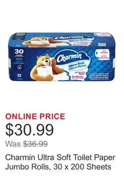 Costco Charmin Ultra Soft Toilet Paper Jumbo Rolls, 30 x 200 Sheets offer