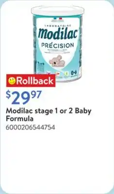 Walmart Modilac stage 1 or 2 Baby Formula offer