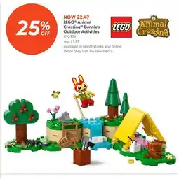 Toys R us LEGO Animal Crossing Bunnie's Outdoor Activities offer