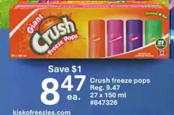 Giant Tiger Crush freeze pops offer