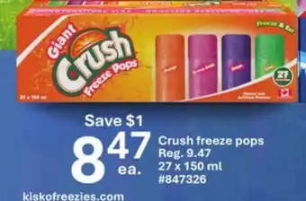 Giant Tiger Crush freeze pops offer