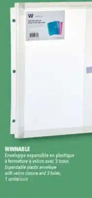 Familiprix WINNABLE Expandable plastic envelope with velcro closure and 3 holes, 1 unit offer