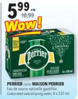 Familiprix PERRIER or MAISON PERRIER Carbonated natural spring water, 8 x 330 ml offer