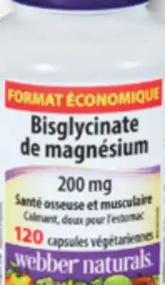 Familiprix WEBBER NATURALS Magnesium Bisglycinate vegetarian capsules 120's offer