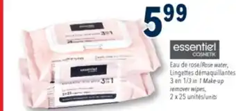Familiprix Rose water, 3 in 1 Make-up remover wipes, 2 x 25 units offer