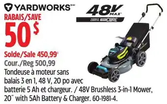 Canadian Tire yardworks 40V Brushless 3-in-1 Mower, 20 with 5Ah Battery & Charger offer