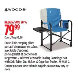 Canadian Tire Woods Portable Folding Director's Camping Chair with Side Table, Cup Holder & Organizer Pocket offer