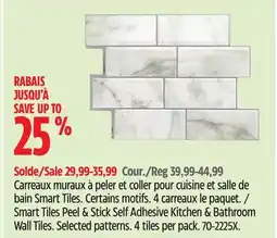 Canadian Tire smart Peel & Stick Self-Adhesive Kitchen & Bathroom Wall Tiles. selected patterns. 4 tiles per pack offer