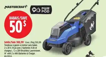 Canadian Tire 2X20V Brushless Lawnmower, 14 with 2 x 4Ah batteries & charger offer