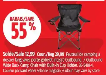 Canadian Tire Outbound Wide Back Camp Chair with Built-In Cup Holder offer