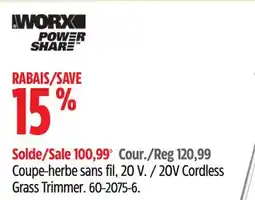 Canadian Tire Worx 20V Cordless Grass Trimmer offer