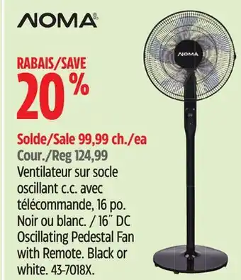 Canadian Tire NOMA 16˝ DC Oscillating Pedestal Fan with Remote. Black or white offer