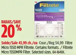 Canadian Tire 3M Filtrete Micro 1550MPR Filter offer