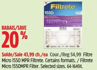 Canadian Tire 3M Filtrete Micro 1550MPR Filter offer