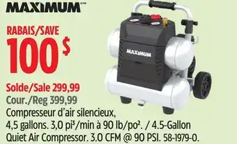 Canadian Tire 4.5-Gallon Quiet Air Compressor. 3.0 CFM @ 90 PSI offer