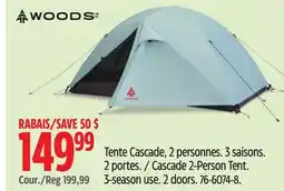 Canadian Tire Woods Cascade 2-Person Tent. 3-season use. 2 doors offer