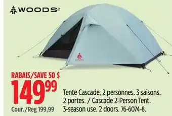 Canadian Tire Woods Cascade 2-Person Tent. 3-season use. 2 doors offer