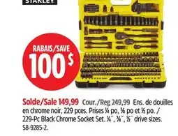 Canadian Tire 229-Pc Black Chrome Socket Set. 1⁄4˝, 3⁄8˝, 1⁄2˝ drive sizes offer