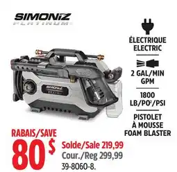 Canadian Tire SIMONIZ ELECTRIC 2 GAL 1800 LB/PO2/PSI PISTOLET À MOUSSE FOAM BLASTER offer