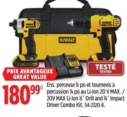 Canadian Tire 20V MAX Li-Ion 1⁄2˝ Drill and 1⁄4˝ Impact Driver Combo Kit offer