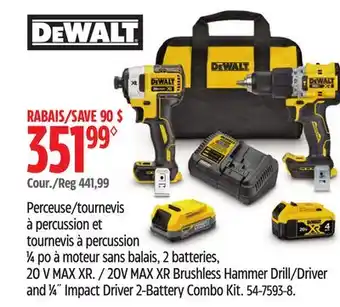 Canadian Tire 20V MAX XR Brushless Hammer Drill/Driver and 1⁄4˝ Impact Driver 2-Battery Combo Kit offer