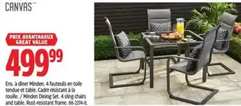 Canadian Tire CANVAS Minden Dining Set 4 sling chairs and table Rust-resistant frame offer