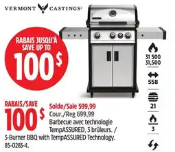 Canadian Tire Vermont-Castings 3-Burner BBQ with TempASSURED Technology offer