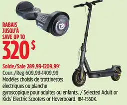 Canadian Tire Gravity Selected Adult or Kids' Electric Scooters or Hoverboard offer