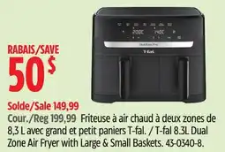 Canadian Tire T-Fal 8.3L Dual Zone Air Fryer with Large & Small Baskets offer