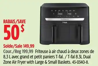 Canadian Tire T-Fal 8.3L Dual Zone Air Fryer with Large & Small Baskets offer