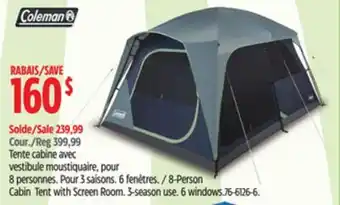 Canadian Tire 8-Person Cabin Tent with Screen Room. 3-season use. 6 windows offer