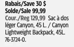 Canadian Tire Canyon Lightweight Backpack, 45L offer